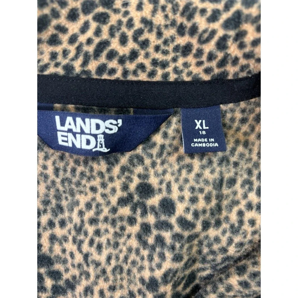 Lands End Anyweather Fleece Quarter Zip Pullover Womens XL Animal Print 1/4 Zip